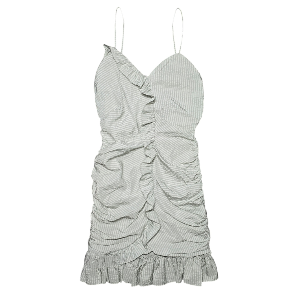 Betsey Johnson Ruched Cocktail Dress Green Stripe Size 8